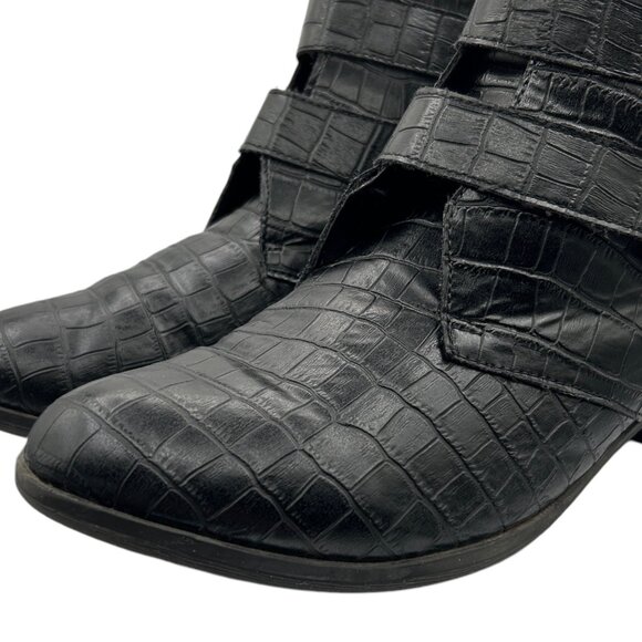 a.n.a. Afra Motorcycle Black Faux Croc Embossed Grunge Biker Ankle Boots (9M) - Picture 7 of 15